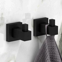 2 X Arezzo Matt Black Modern Square Robe Hooks