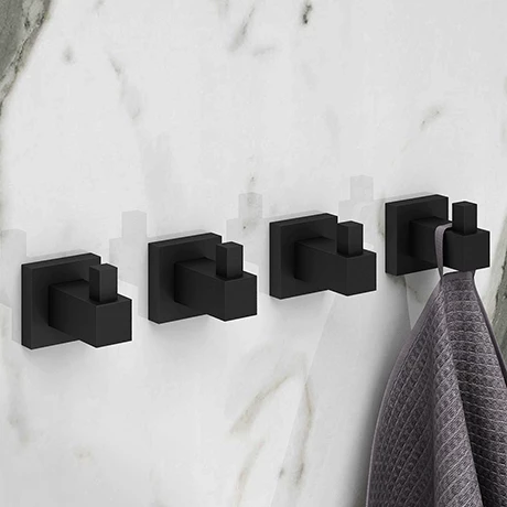 4 x Arezzo Matt Black Modern Square Robe Hooks 4 X Arezzo Matt Black Modern Square Robe Hooks -Arezzo shop 4XAZB38 p