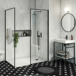 Arezzo 1400 X 900 Walk In Enclosure (incl. 800 Matt Black Framed Screen, Side Panel + White Tray)