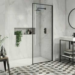 Arezzo 1400 X 900 Wet Room (incl. 800mm Square Matt Black Framed Screen + White Tray)