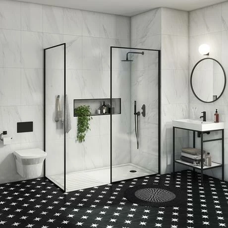 Arezzo 1600 x 800 Walk In Enclosure (incl. 900 Matt Black Framed Screen, Side Panel + White Tray) Arezzo 1600 X 800 Walk In Enclosure (incl. 900 Matt Black Framed Screen, Side Panel + White Tray) -Arezzo shop 98SQBWS16T d6 460