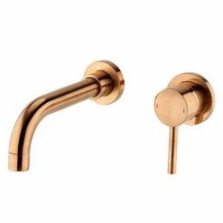 Arezzo Round Brushed Bronze Wall Mounted (2TH) Basin Mixer Tap