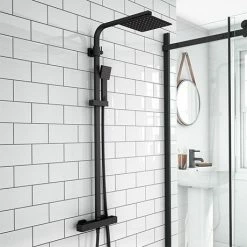 Arezzo Modern Square Thermostatic Shower - Matt Black