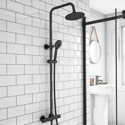 Arezzo Modern Round Thermostatic Shower - Matt Black