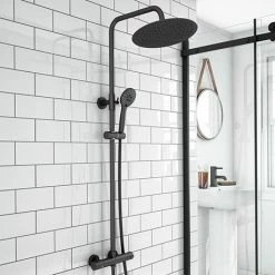 Arezzo Modern Round Thermostatic Shower (300mm Head - Matt Black)
