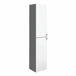 Arezzo Matt Grey Mirrored Wall Hung Tall Storage Cabinet With Chrome Handles