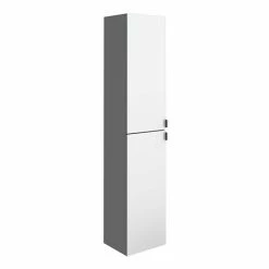 Arezzo Matt Grey Mirrored Wall Hung Tall Storage Cabinet With Matt Black Handles