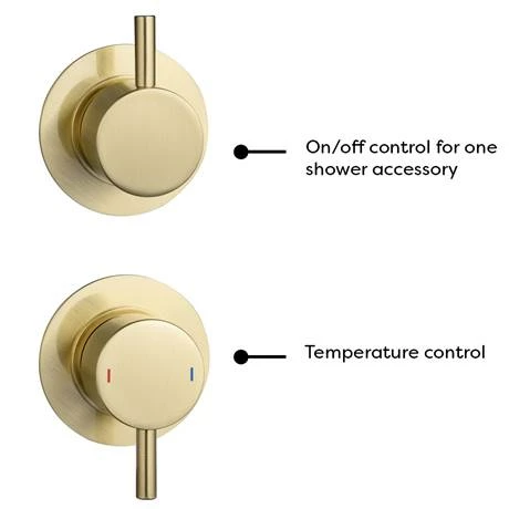Arezzo Brushed Brass Concealed Individual Stop Tap + Thermostatic Control Valve with Ceiling Mounted Shower Head Arezzo Brushed Brass Concealed Individual Stop Tap + Thermostatic Control Valve With Ceiling Mounted Shower Head -Arezzo shop ARZB ISV PK1 detail3 460