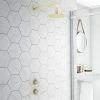 Arezzo Brushed Brass Concealed Individual Stop Tap + Thermostatic Control Valve With Wall Mounted Shower Head -Arezzo shop ARZB ISV PK3 n p