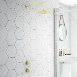 Arezzo Brushed Brass Concealed Individual Stop Tap + Thermostatic Control Valve With Wall Mounted Shower Head