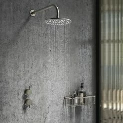 Arezzo Gunmetal Grey Concealed Individual Stop Tap + Thermostatic Control Valve With Wall Mounted Shower Head
