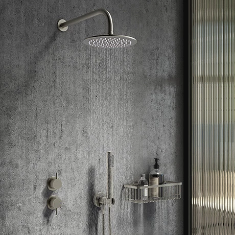 Arezzo Gunmetal Grey Concealed Individual Diverter + Thermostatic Control Valve with Handset + Wall Mounted Shower Head Arezzo Gunmetal Grey Concealed Individual Diverter + Thermostatic Control Valve With Handset + Wall Mounted Shower Head -Arezzo shop ARZGM ISV PK4 n p