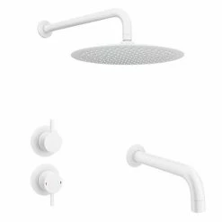 Arezzo Matt White Shower Set (Fixed Round Shower Head + Bath Spout)