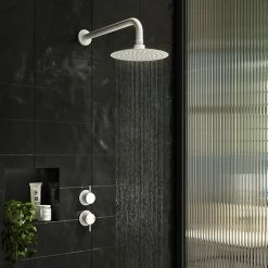 Arezzo Matt White Concealed Individual Stop Tap + Thermostatic Control Valve With Wall Mounted Shower Head