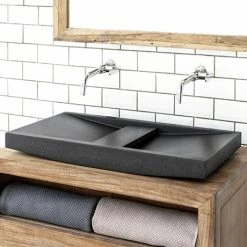 Arezzo Stone Black Terrazzo Effect Twin Rectangular Counter Top Basin (700 X 385mm)