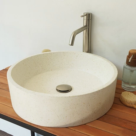 Arezzo Stone White Terrazzo Effect Round Counter Top Basin - 405mm Diameter Arezzo Stone White Terrazzo Effect Round Counter Top Basin - 405mm Diameter -Arezzo shop AZ068WT p