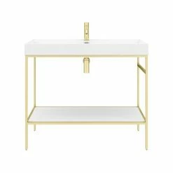 Arezzo 1000 Brushed Brass Framed Washstand With Gloss White Open Shelf And Basin 5 Arezzo 1000 Brushed Brass Framed Washstand With Gloss White Open Shelf And Basin -Arezzo shop AZ10BBFPM d3 460