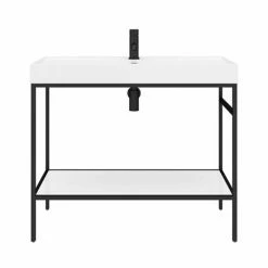 Arezzo 1000 Matt Black Framed Washstand With Gloss White Open Shelf And Basin 5 Arezzo 1000 Matt Black Framed Washstand With Gloss White Open Shelf And Basin -Arezzo shop AZ10BFPM n detail1 460