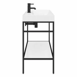 Arezzo 1000 Matt Black Framed Washstand With Gloss White Open Shelf And Basin 7 Arezzo 1000 Matt Black Framed Washstand With Gloss White Open Shelf And Basin -Arezzo shop AZ10BFPM n detail3 460