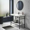 Arezzo 1000 Matt Black Framed Washstand With Gloss White Open Shelf And Basin