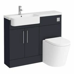 Arezzo 1100 Matt Blue Semi-Recessed Round Combination Vanity Unit (Chrome Flush & Handles) -Arezzo shop AZ11BCH n l 460
