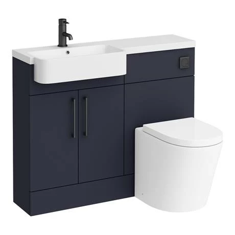Arezzo 1100 Matt Blue Semi-Recessed Round Combination Vanity Unit (Matt Black Flush & Handles) Arezzo 1100 Matt Blue Semi-Recessed Round Combination Vanity Unit (Matt Black Flush & Handles) -Arezzo shop AZ11BMB n d6 460
