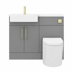 Arezzo 1100 Matt Grey Semi-Recessed Round Combination Vanity Unit (Brushed Brass Flush & Handles) 7 Arezzo 1100 Matt Grey Semi-Recessed Round Combination Vanity Unit (Brushed Brass Flush & Handles) -Arezzo shop AZ11GBB d7 460