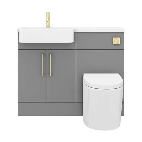 Arezzo 1100 Matt Grey Semi-Recessed Round Combination Vanity Unit (Brushed Brass Flush & Handles) Arezzo 1100 Matt Grey Semi-Recessed Round Combination Vanity Unit (Brushed Brass Flush & Handles) -Arezzo shop AZ11GBB d7 460