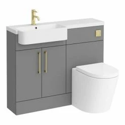 Arezzo 1100 Matt Grey Semi-Recessed Round Combination Vanity Unit (Brushed Brass Flush & Handles) 6 Arezzo 1100 Matt Grey Semi-Recessed Round Combination Vanity Unit (Brushed Brass Flush & Handles) -Arezzo shop AZ11GBB d6 460