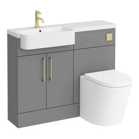 Arezzo 1100 Matt Grey Semi-Recessed Round Combination Vanity Unit (Brushed Brass Flush & Handles) Arezzo 1100 Matt Grey Semi-Recessed Round Combination Vanity Unit (Brushed Brass Flush & Handles) -Arezzo shop AZ11GBB d6 460
