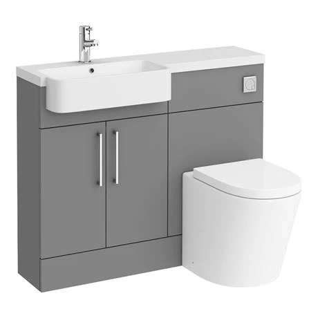 Arezzo 1100 Matt Grey Semi-Recessed Round Combination Vanity Unit (Chrome Flush & Handles) Arezzo 1100 Matt Grey Semi-Recessed Round Combination Vanity Unit (Chrome Flush & Handles) -Arezzo shop AZ11GCH n d6 460