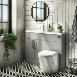 Arezzo 1100 Matt Grey Slimline Combination Vanity Unit (Brushed Brass Flush & Handles)