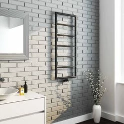 Arezzo Matt Black 1200 X 500 Ladder Heated Towel Rail -Arezzo shop AZ12MB d2 460