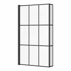 Arezzo Matt Black Grid L-Shaped Hinged Bath Screen