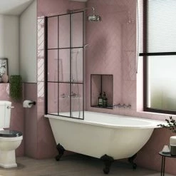 Arezzo Matt Black Grid Hinged Bath Screen (800 X 1400mm) -Arezzo shop AZ14BG d3 460