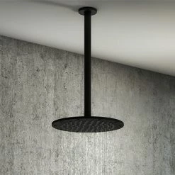 Arezzo Matt Black 195mm Thin Round Shower Head + 300mm Ceiling Mounted Arm