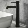 Arezzo Fluted Round Matt Black High Rise Mono Basin Mixer Tap -Arezzo shop AZ2LTMBF np