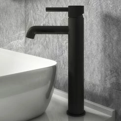 Arezzo Fluted Round Matt Black High Rise Mono Basin Mixer Tap