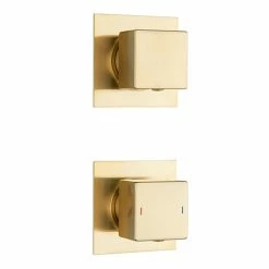 Arezzo Square Brushed Brass Concealed Individual Diverter + Thermostatic Control Shower Valve