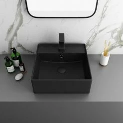 Arezzo 405mm Matt Black Square Wall Mounted / Counter Top Basin 4 Arezzo 405mm Matt Black Square Wall Mounted / Counter Top Basin -Arezzo shop AZ4BMB n d3 460