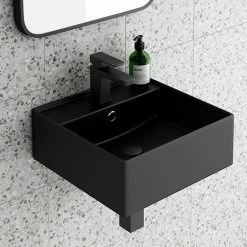 Arezzo 405mm Matt Black Square Wall Mounted / Counter Top Basin