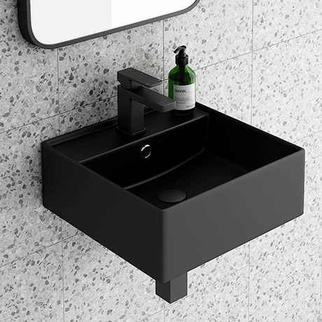 Arezzo 405mm Matt Black Square Wall Mounted / Counter Top Basin Arezzo 405mm Matt Black Square Wall Mounted / Counter Top Basin -Arezzo shop AZ4BMB nw p