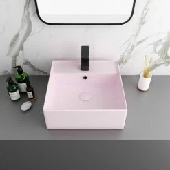 Arezzo 405mm Matt Pink Square Wall Mounted / Counter Top Basin -Arezzo shop AZ4BMP d2 460