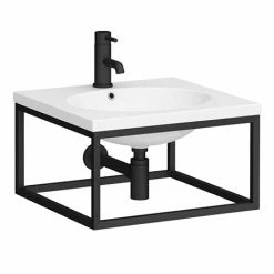 Arezzo 500 Wall Hung Basin With Matt Black Towel Rail Frame