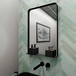 Arezzo Matt Black 500 X 750mm Mirror With Shelf -Arezzo shop AZ5X75MB D1 460