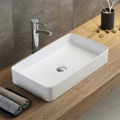 Arezzo Matt White Slim Rectangular Counter Top Basin (605 X 355mm)