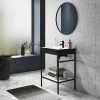 Arezzo 600 Matt Black Framed Washstand With Gloss White Open Shelf And Matt Black Basin