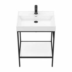 Arezzo 600 Matt Black Framed Washstand With Gloss White Open Shelf And Basin 5 Arezzo 600 Matt Black Framed Washstand With Gloss White Open Shelf And Basin -Arezzo shop AZ6BFPM N D4 460