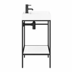 Arezzo 600 Matt Black Framed Washstand With Gloss White Open Shelf And Basin 6 Arezzo 600 Matt Black Framed Washstand With Gloss White Open Shelf And Basin -Arezzo shop AZ6BFPM N DT4 460