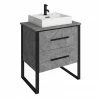 Arezzo Countertop Basin Unit - Concrete-Effect With Black Frame - 600mm Inc. Basin -Arezzo shop AZ6CB2D p
